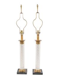 A Pair of Cut Glass Columnar Lamps