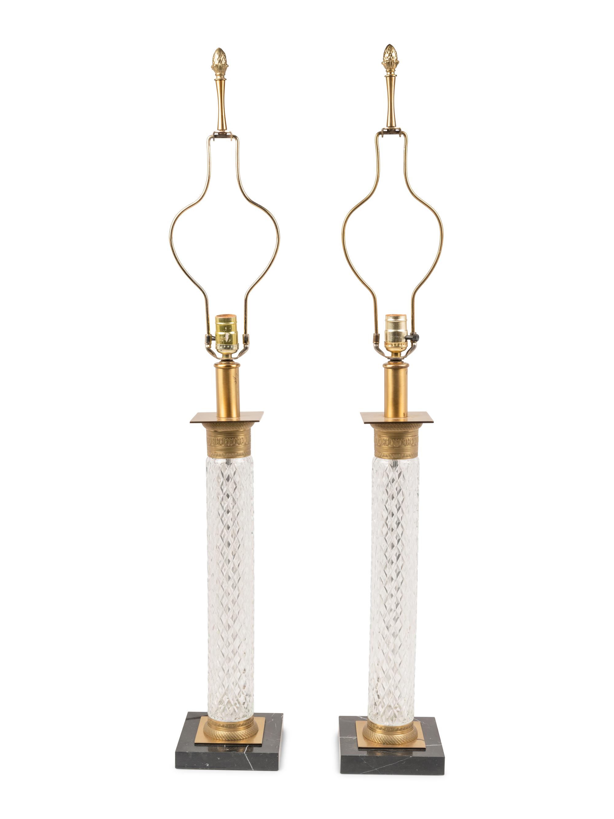 A Pair of Cut Glass Columnar Lamps