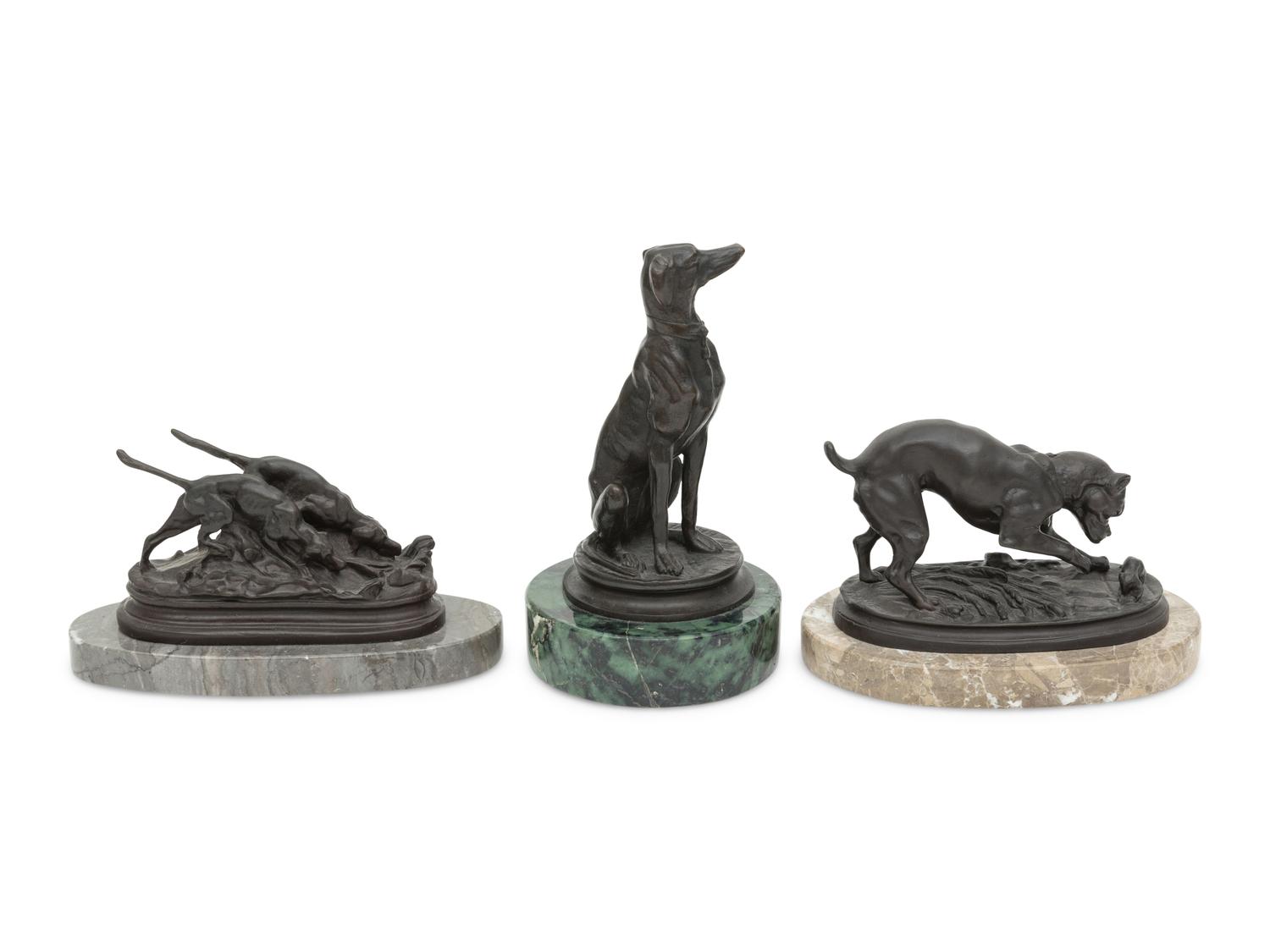 A Trio of Canine Bronze Figures After Antoine Louis-Barye (French, 1795-1875)