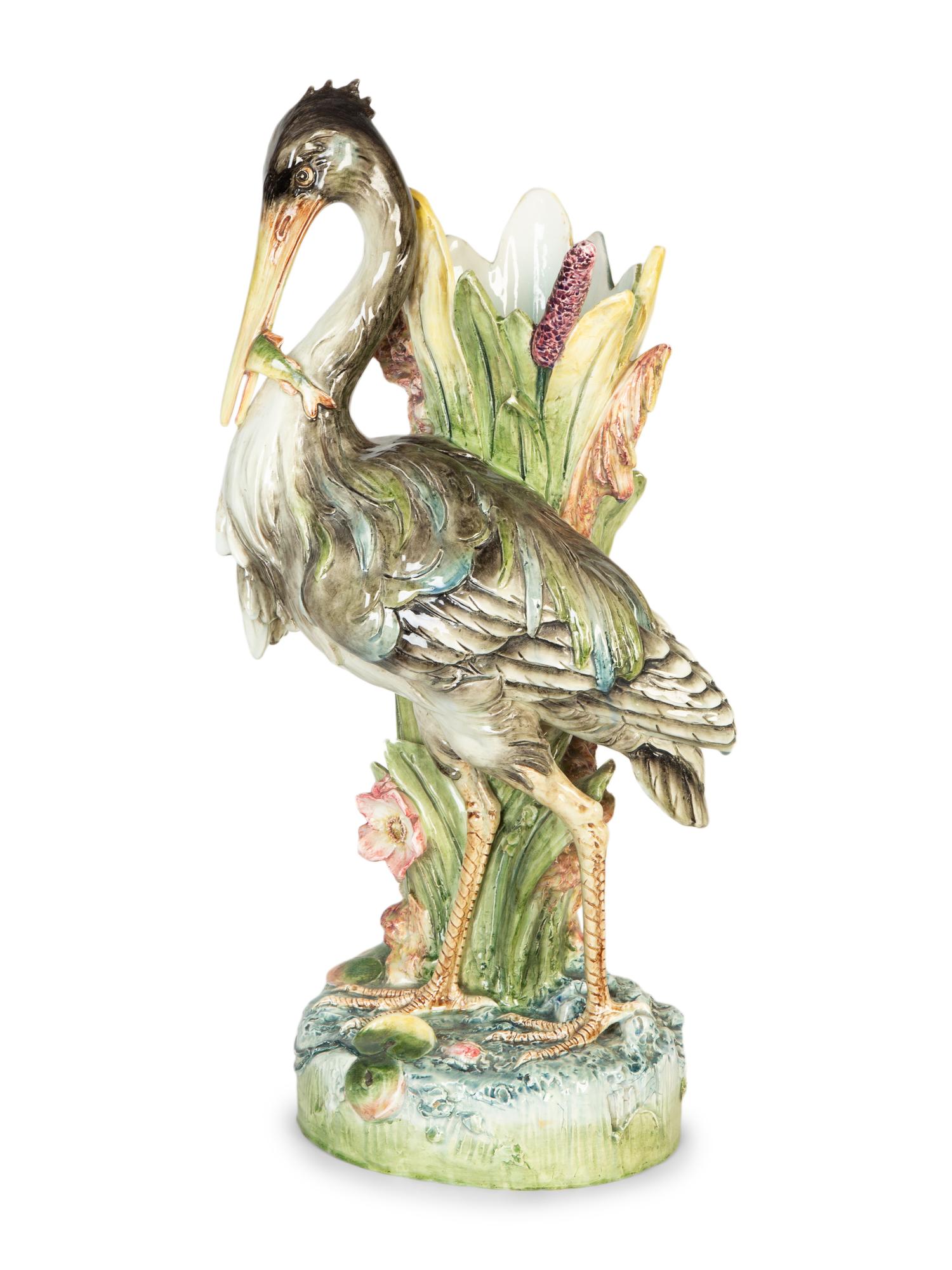 A Continental Majolica Pelican Umbrella Stand in the Manner of Joseph Holdcroft — 19th Century