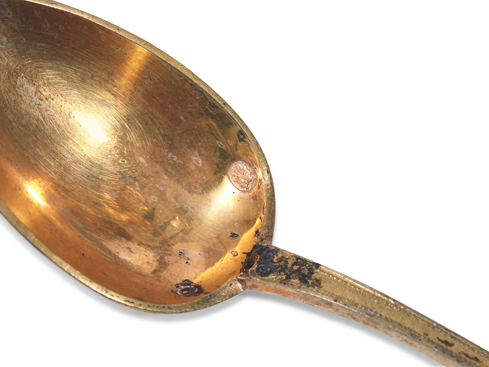 A French Neoclassical Gilt Bronze Mounted Cut-Glass Caviar Server with French Silver Gilt Spoons