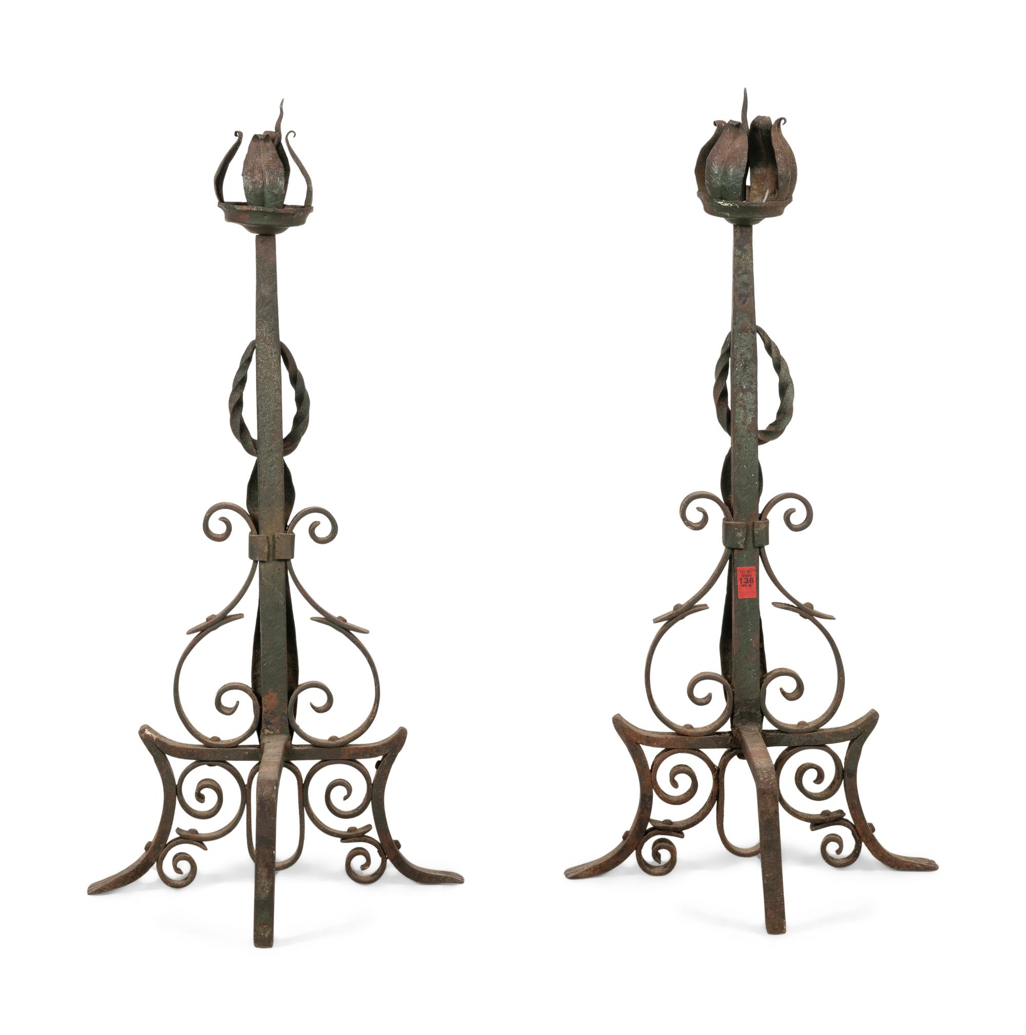 A Pair of Continental Iron Andirons