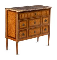 A Louis XVI Style Parquetry Marble-Top Commode