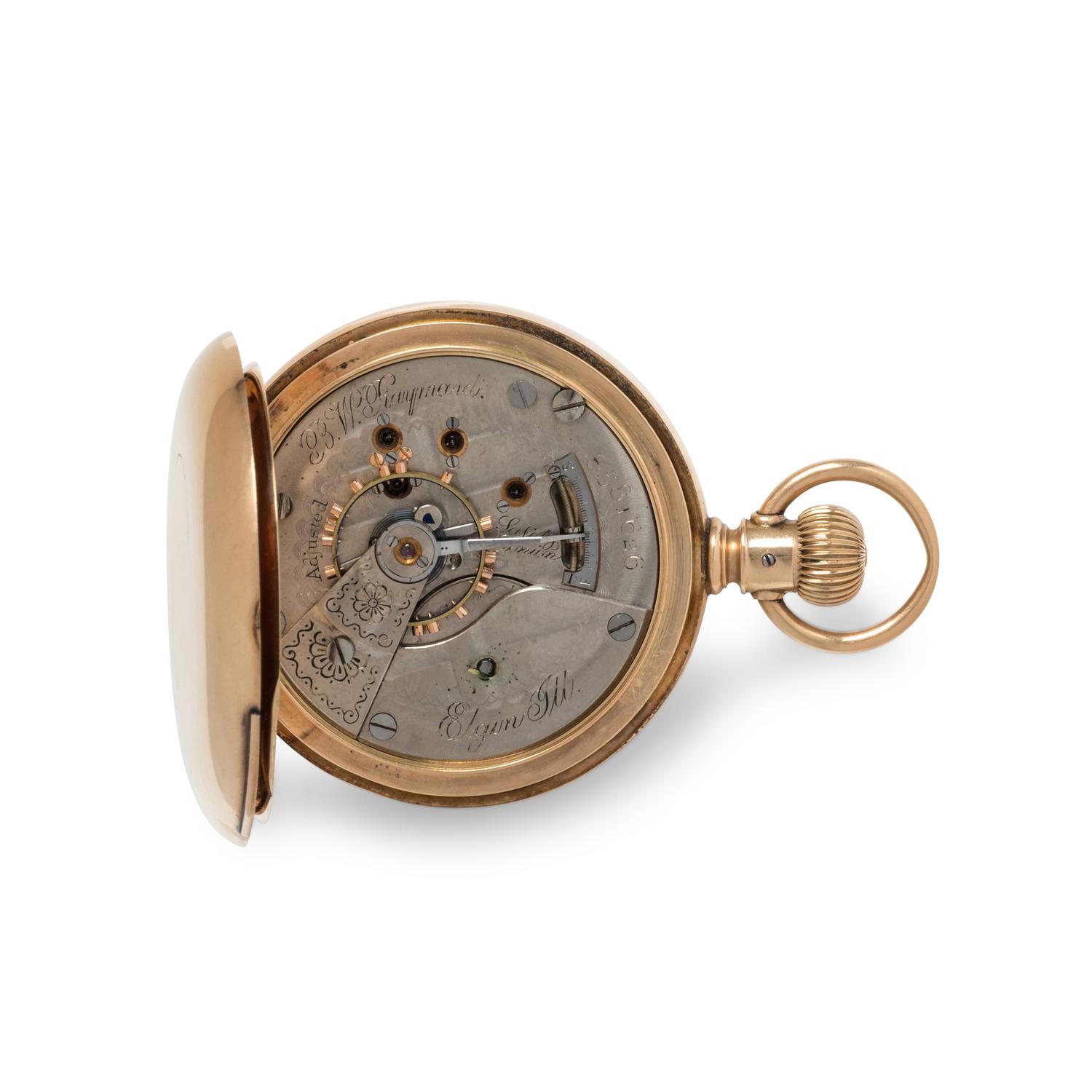 ELGIN, 14K YELLOW GOLD HUNTER CASE POCKET WATCH