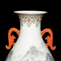 A Chinese Famille Rose Porcelain 'Landscape' Yuhuchun Vase, 20th Century — 近代 粉彩山水圖雙耳瓶