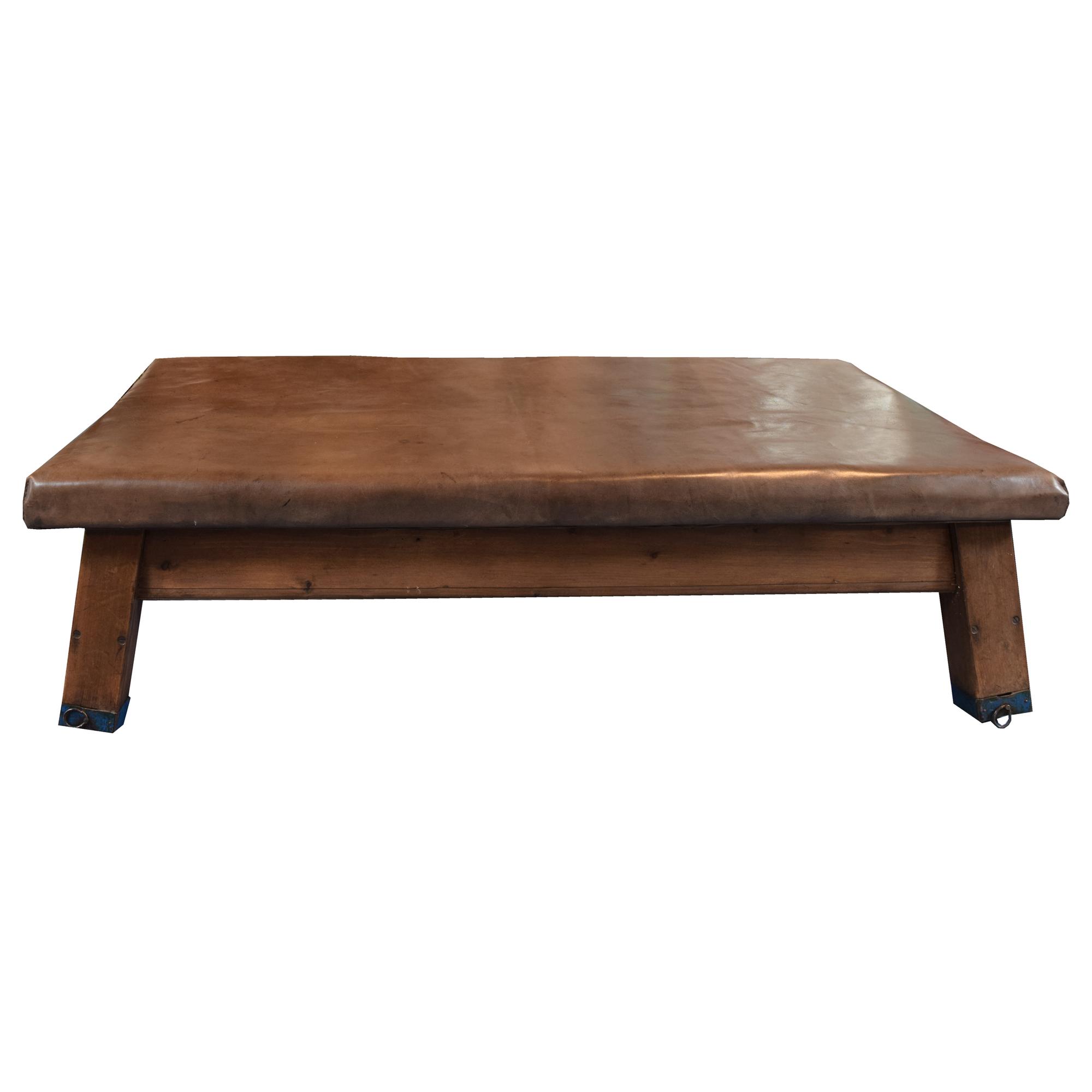 A Wood and Leather Vaulting Bench/Table 66" W x 35" D x 18.5" H — Czech Republic, Circa 1930