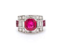 A Retro Palladium, Burmese Ruby and Diamond Ring, Tiffany & Co., 3.40 dwts.