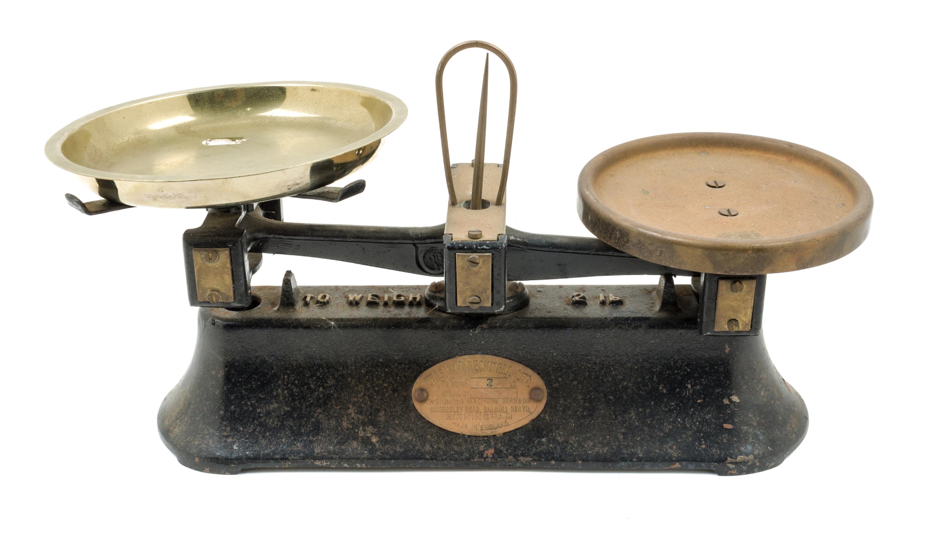 An English Cast Metal Balance Scale Width 12 1/2 inches. — CHAS R. BRECKNELL LTD., BIRMINGHAM