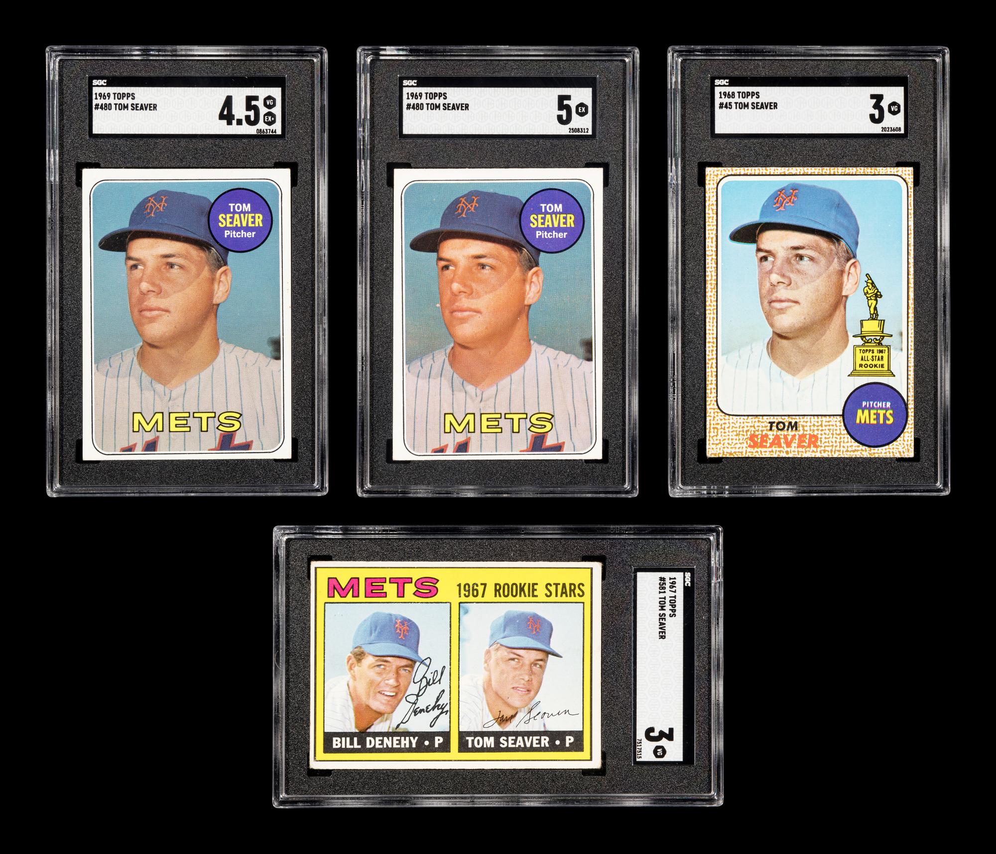 A Group of Tom Seaver Topps Baseball Cards Including 1967 Rookie Card No. 581 (SGC 3 VG),