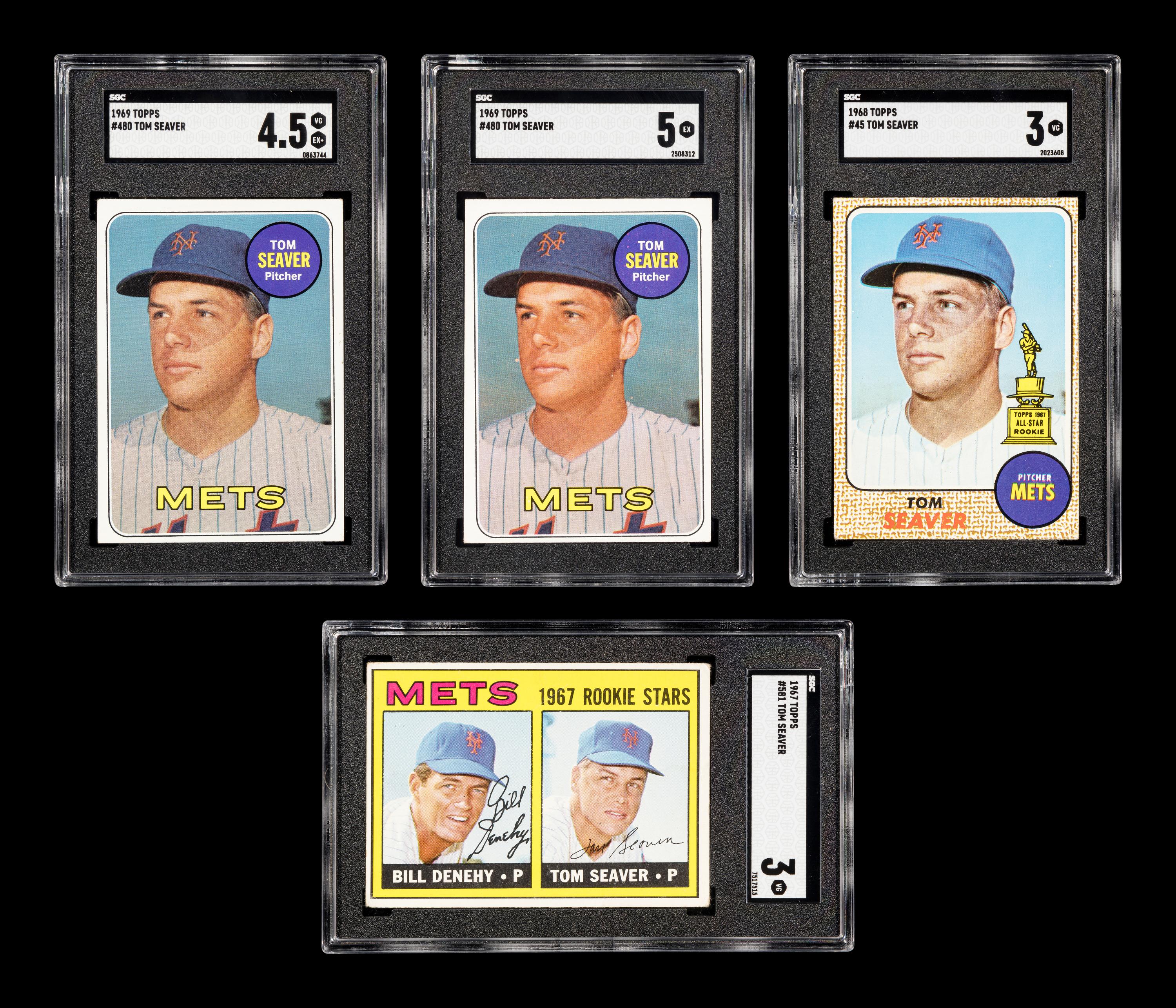 A Group of Tom Seaver Topps Baseball Cards Including 1967 Rookie Card No. 581 (SGC 3 VG),