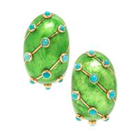 A Pair of 18 Karat Yellow Gold, Paillonné Enamel and Turquoise Earclips, Schlumberger for Tiffany & Co., French, 21.90 dwts.