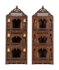 A Pair of Syrian Mother-of-Pearl Inlaid Corner Cabinets