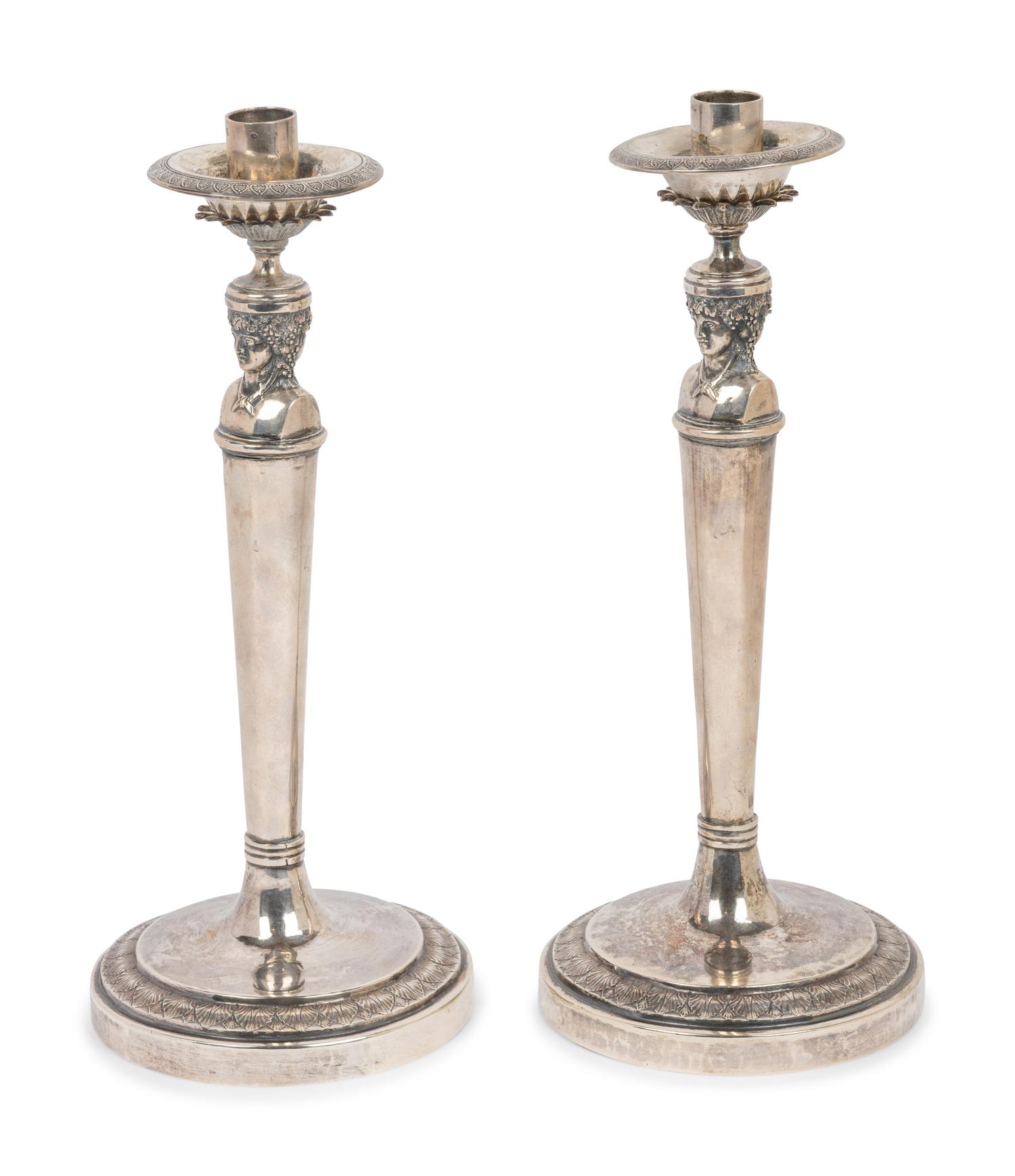 A Pair of Italian Silver Candlesticks