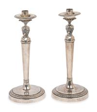 A Pair of Italian Silver Candlesticks