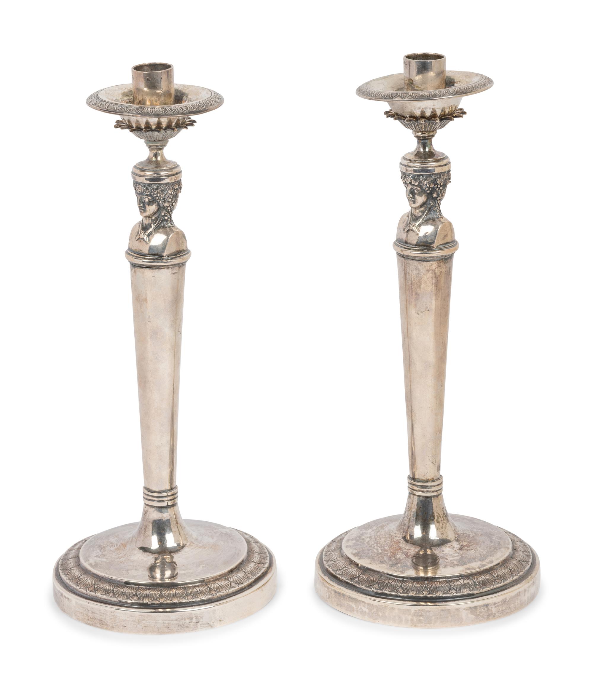 A Pair of Italian Silver Candlesticks