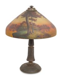 Reverse-painted glass lamp, c. 1910