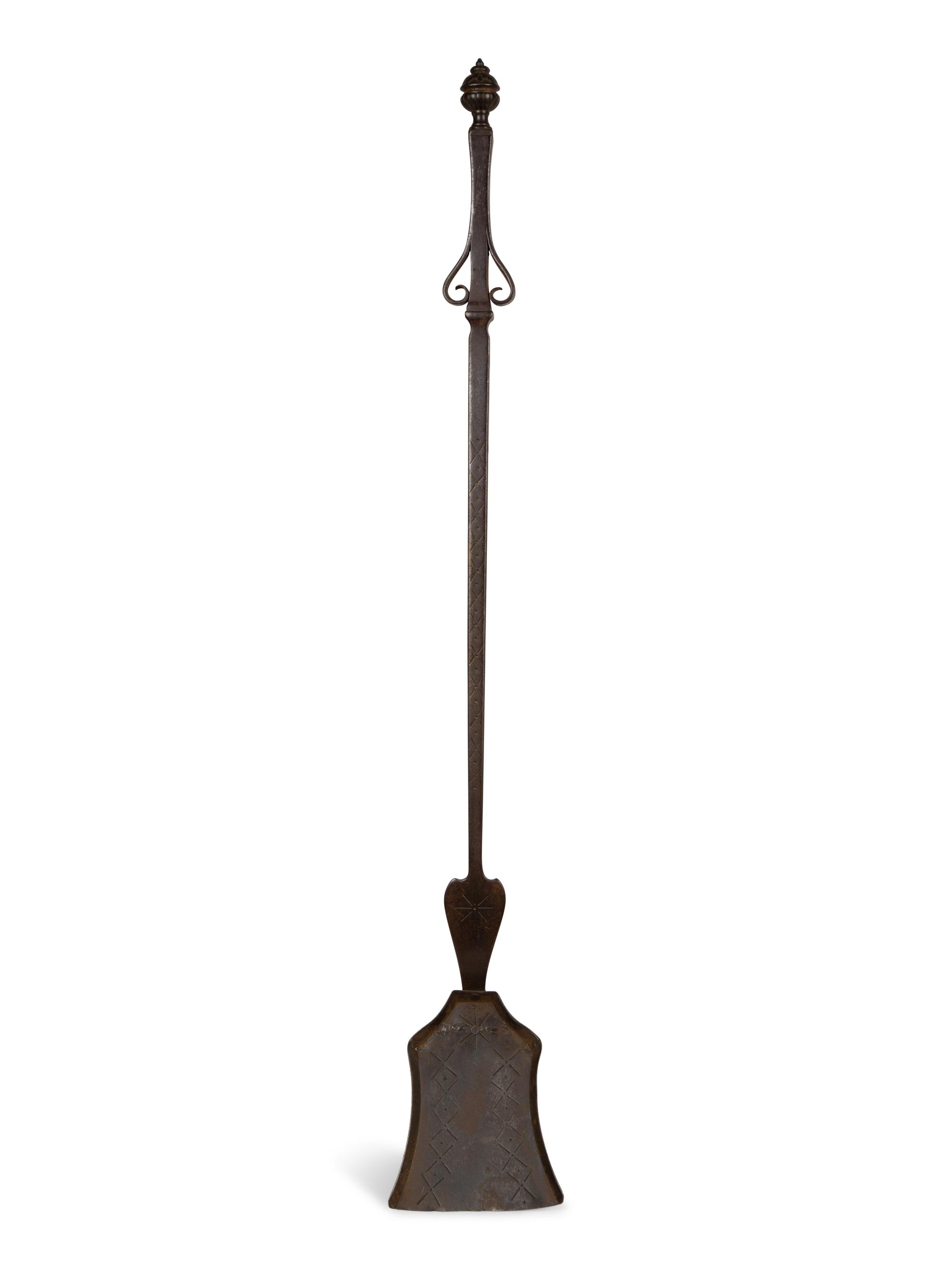 A Set of Continental Wrought Iron Fire Tools with a Pair of Tool Stands — 19TH CENTURY