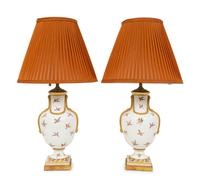 A Pair of Parcel-Gilt Painted Porcelain Table Lamps