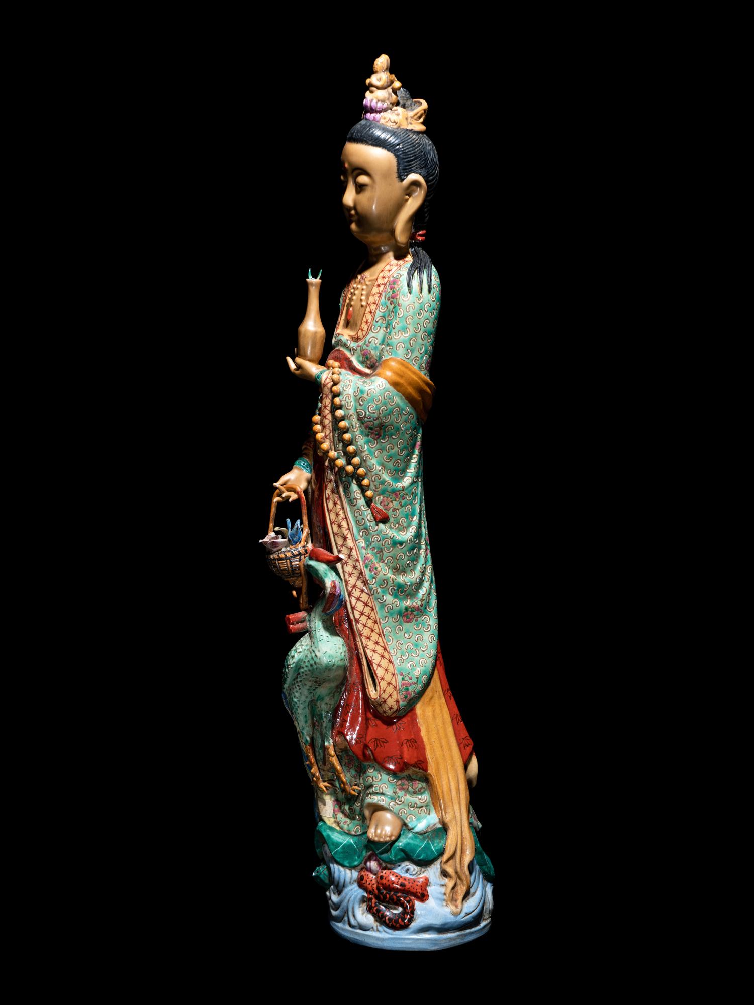 A Chinese Famille Rose Porcelain Figure of Guanyin