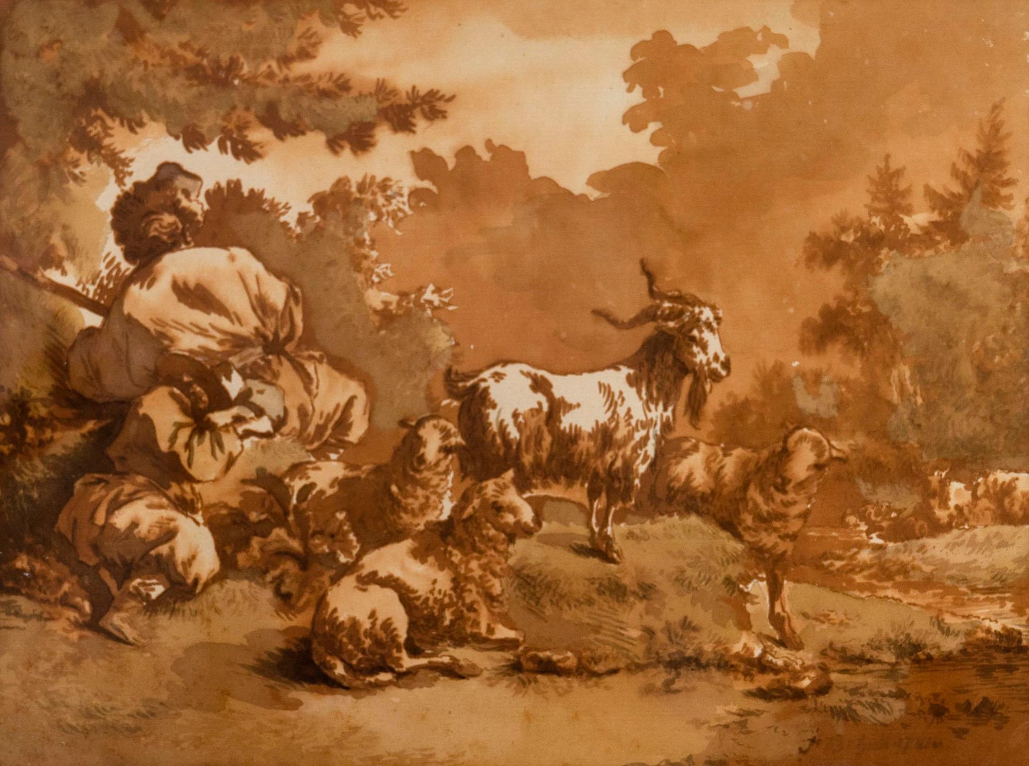 Two Works: A Fluting Shepherd with Family and Flock, and Resting Shepherds with Flock