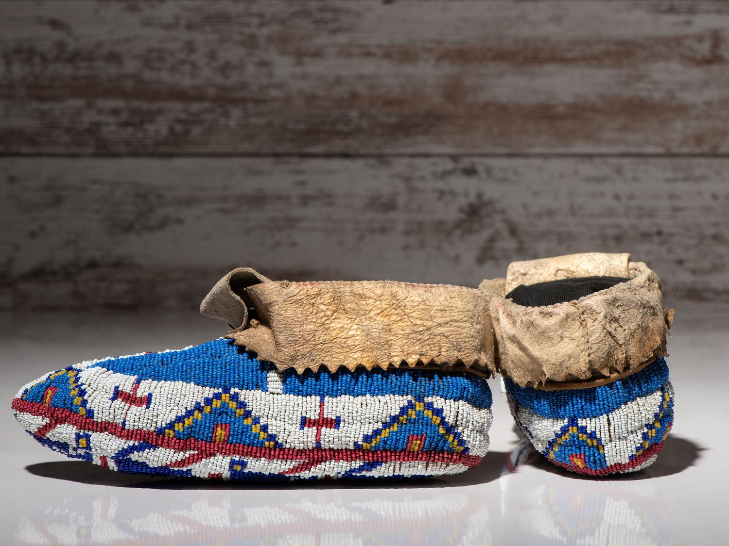 Sioux Fully Beaded Buffalo Hide Moccasins