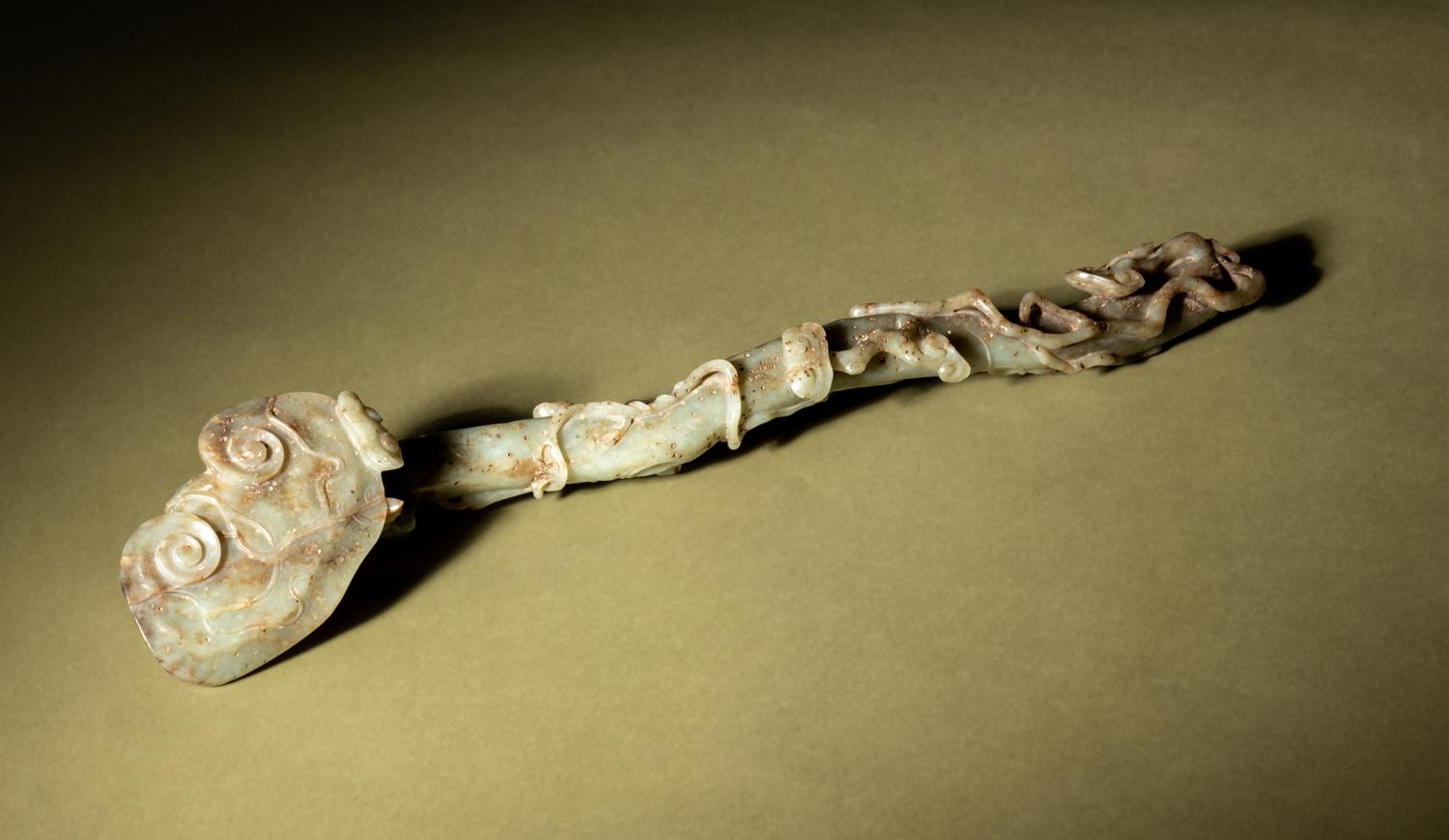 A Celadon and Grey Jade Ruyi Scepter