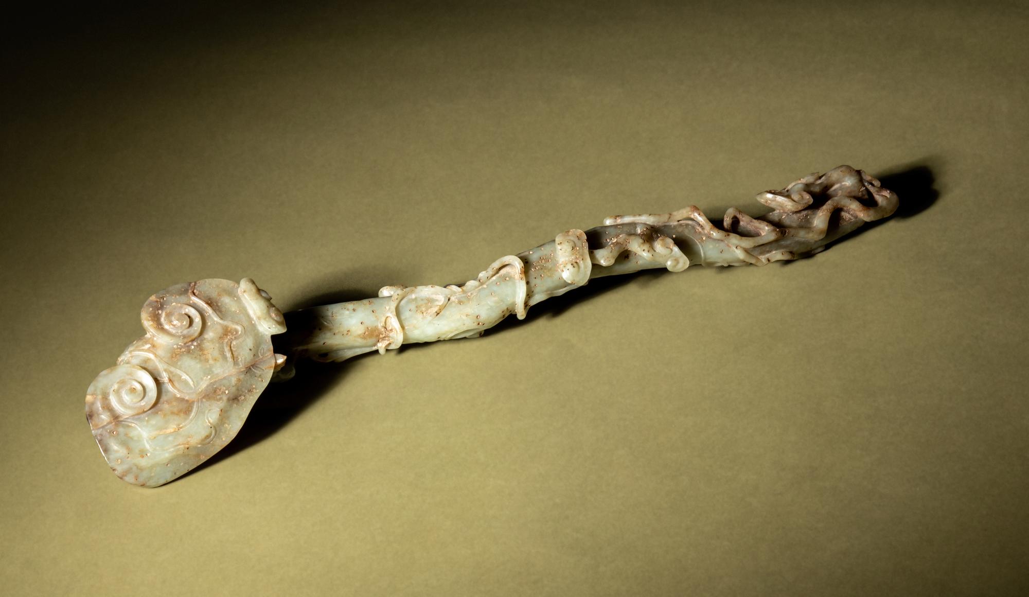 A Celadon and Grey Jade Ruyi Scepter