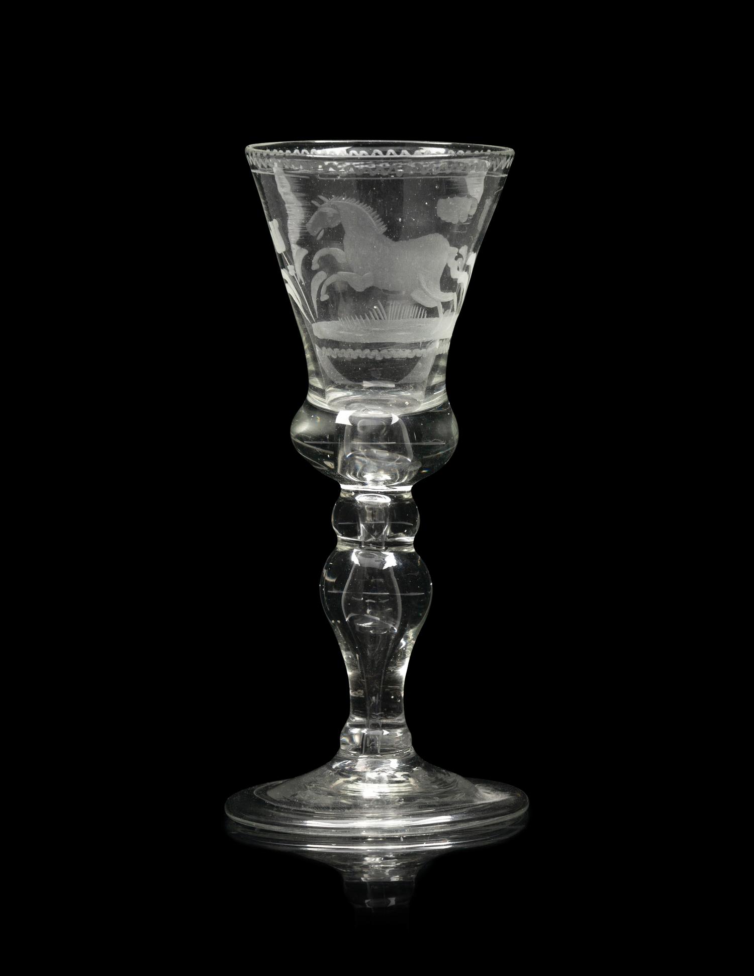 A Rare Hanoverian Engraved Baluster Stem Wine Glass