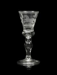 A Rare Hanoverian Engraved Baluster Stem Wine Glass