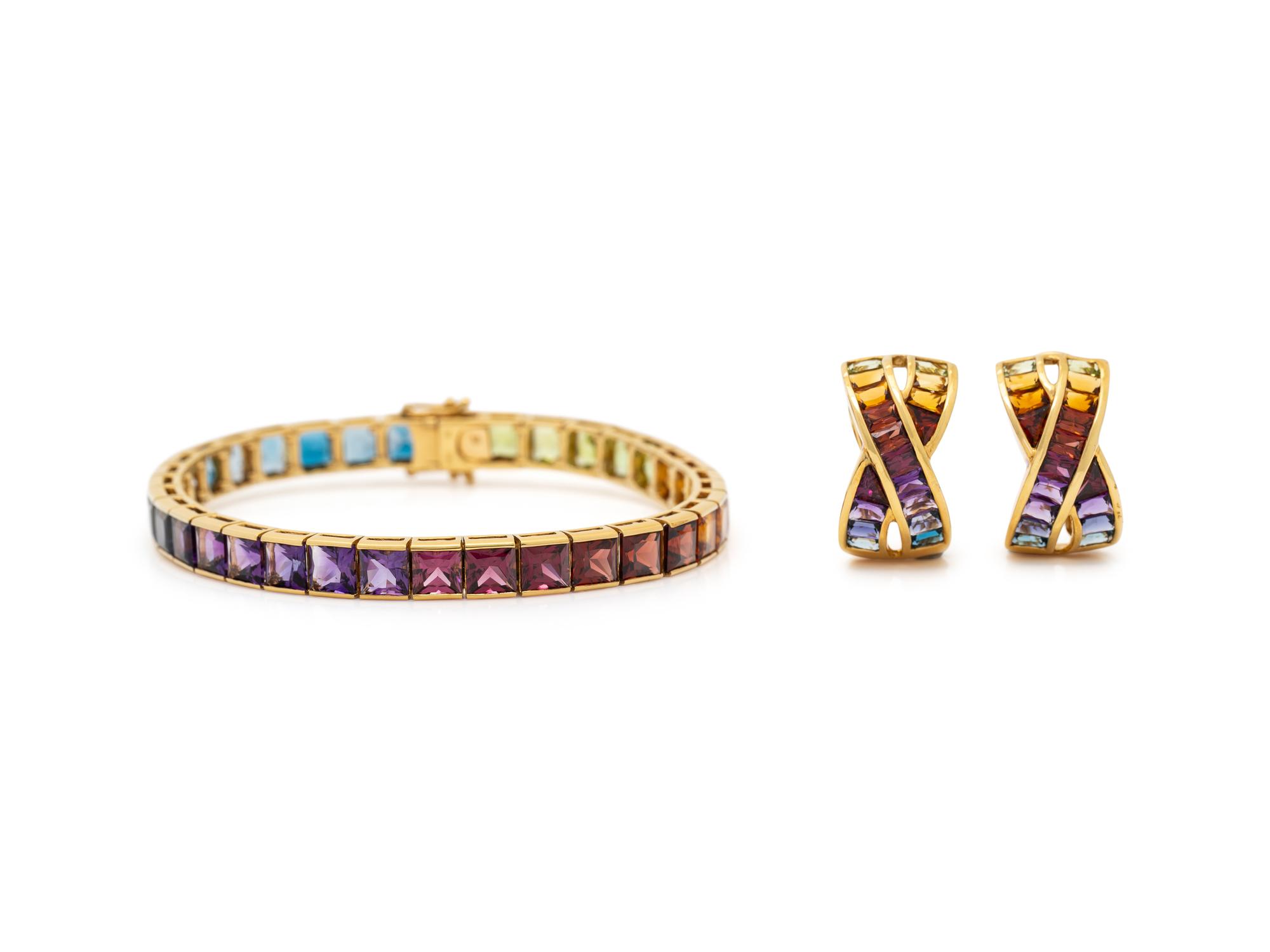 RAINBOW MULTIGEM BRACELET AND EARRINGS