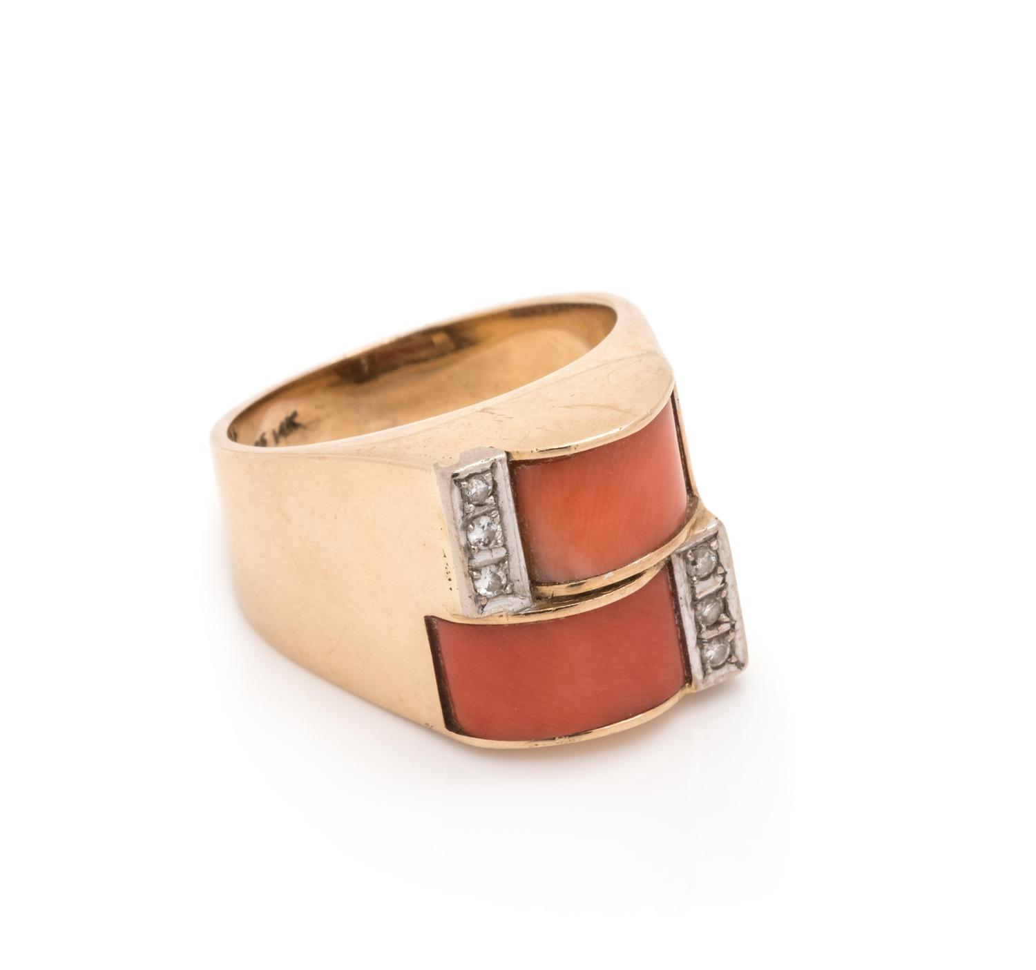 CORAL AND DIAMOND RING