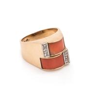 CORAL AND DIAMOND RING