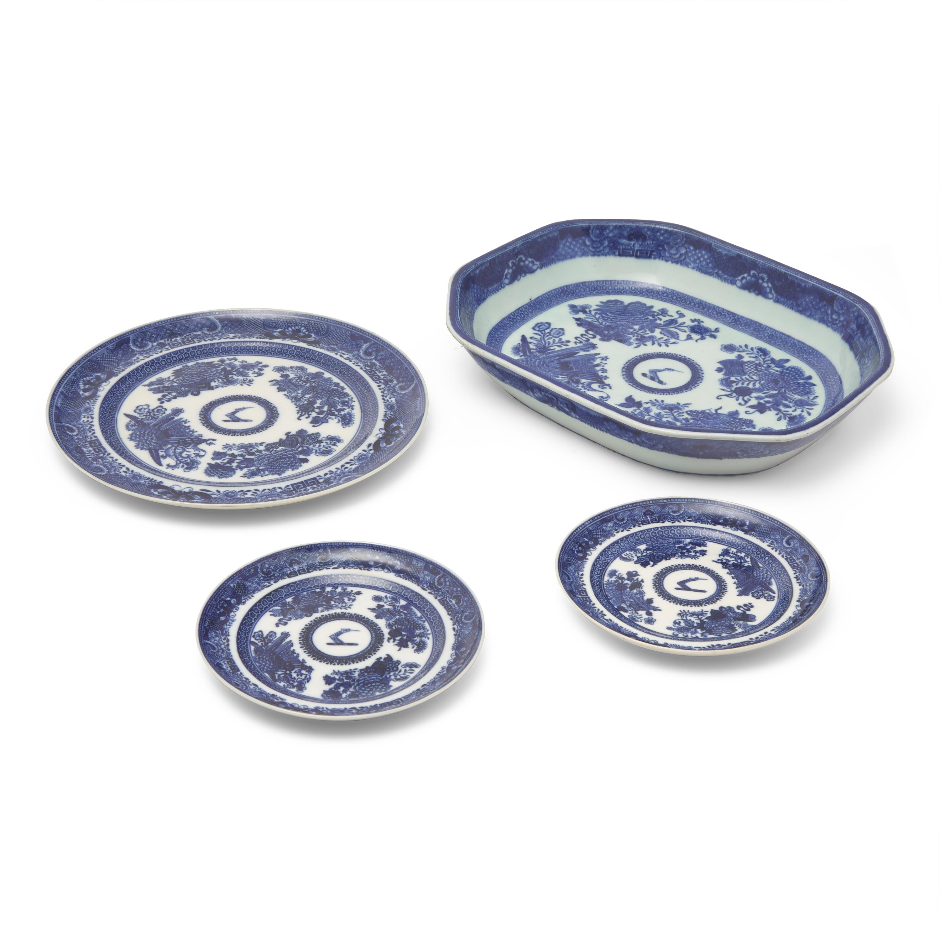A Group of Four Chinese Export Porcelain Blue Fitzhugh Tablewares Bearing the Arms of Frye
