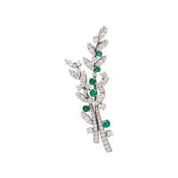 TIFFANY & CO., DIAMOND AND EMERALD BROOCH