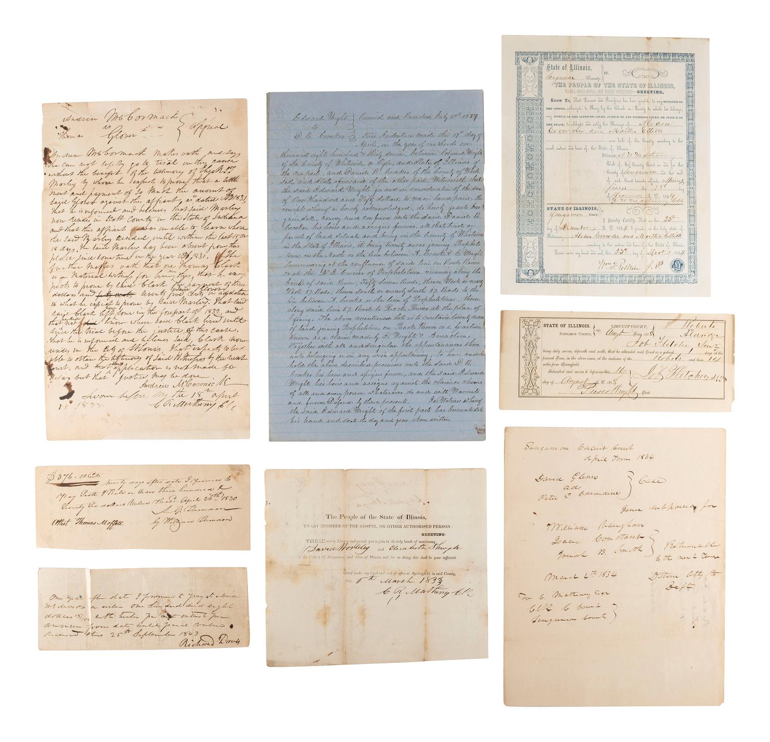 [LINCOLN, Abraham (1809-1865) -- THE LONG NINE]. Documents and autographs from members of "The Long Nine"