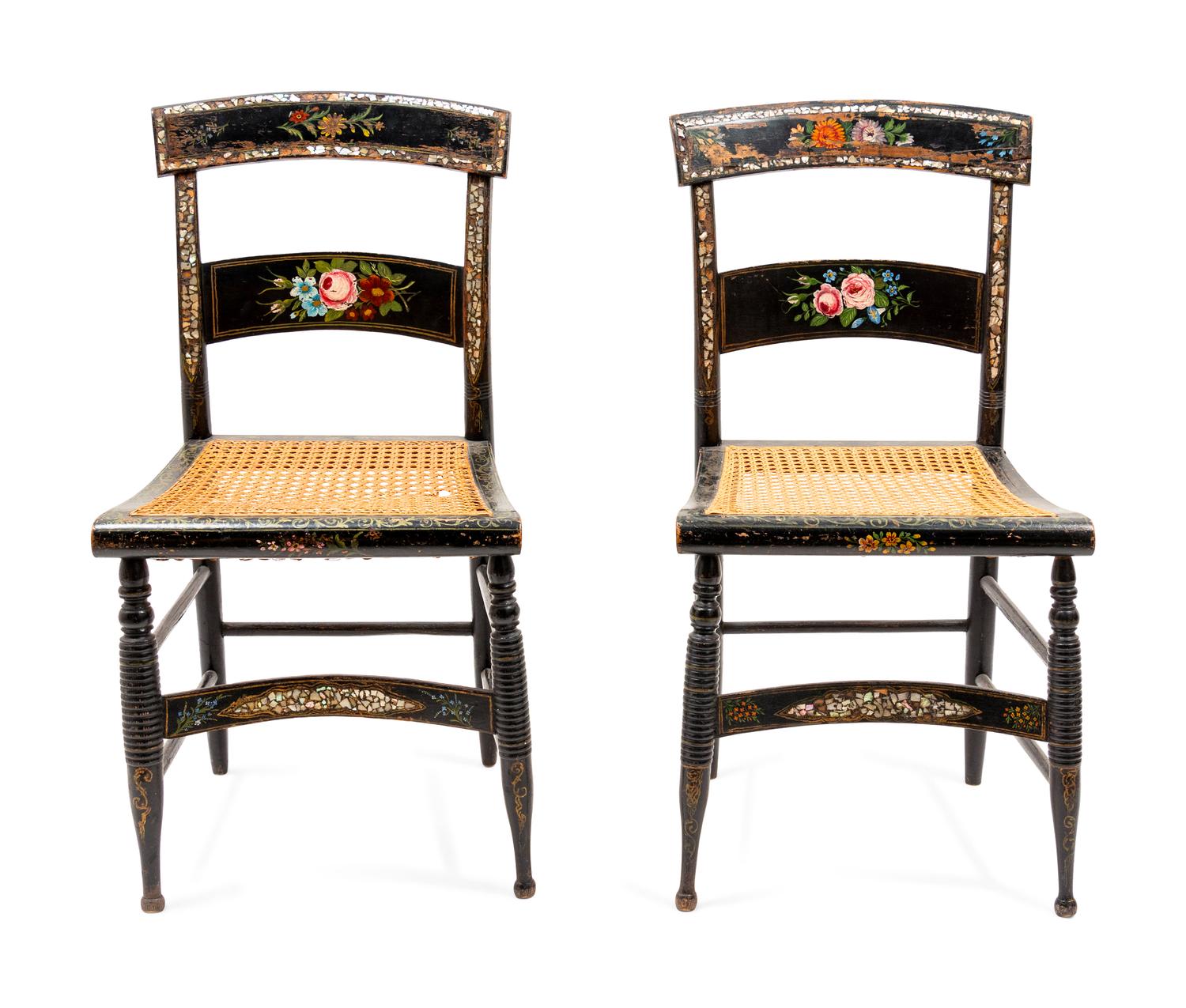 Five Victorian Lacquer and Mother-of-Pearl Inlaid Side Chairs