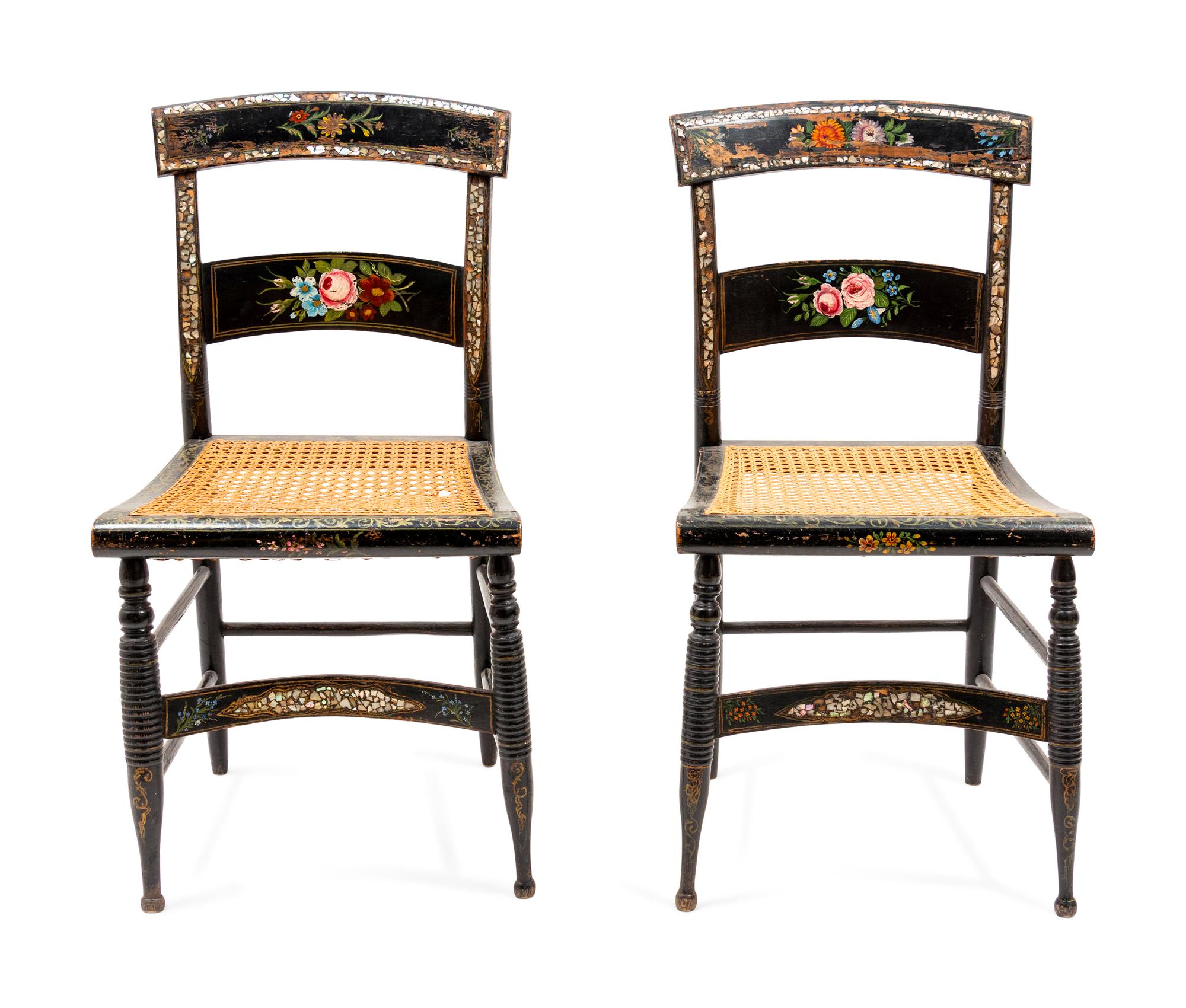 Five Victorian Lacquer and Mother-of-Pearl Inlaid Side Chairs