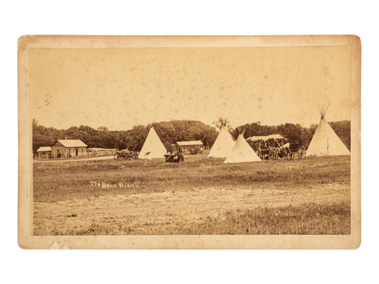 [WESTERN AMERICANA]. Boudoir card featuring tipis and carriages at "The Bent Ranch."