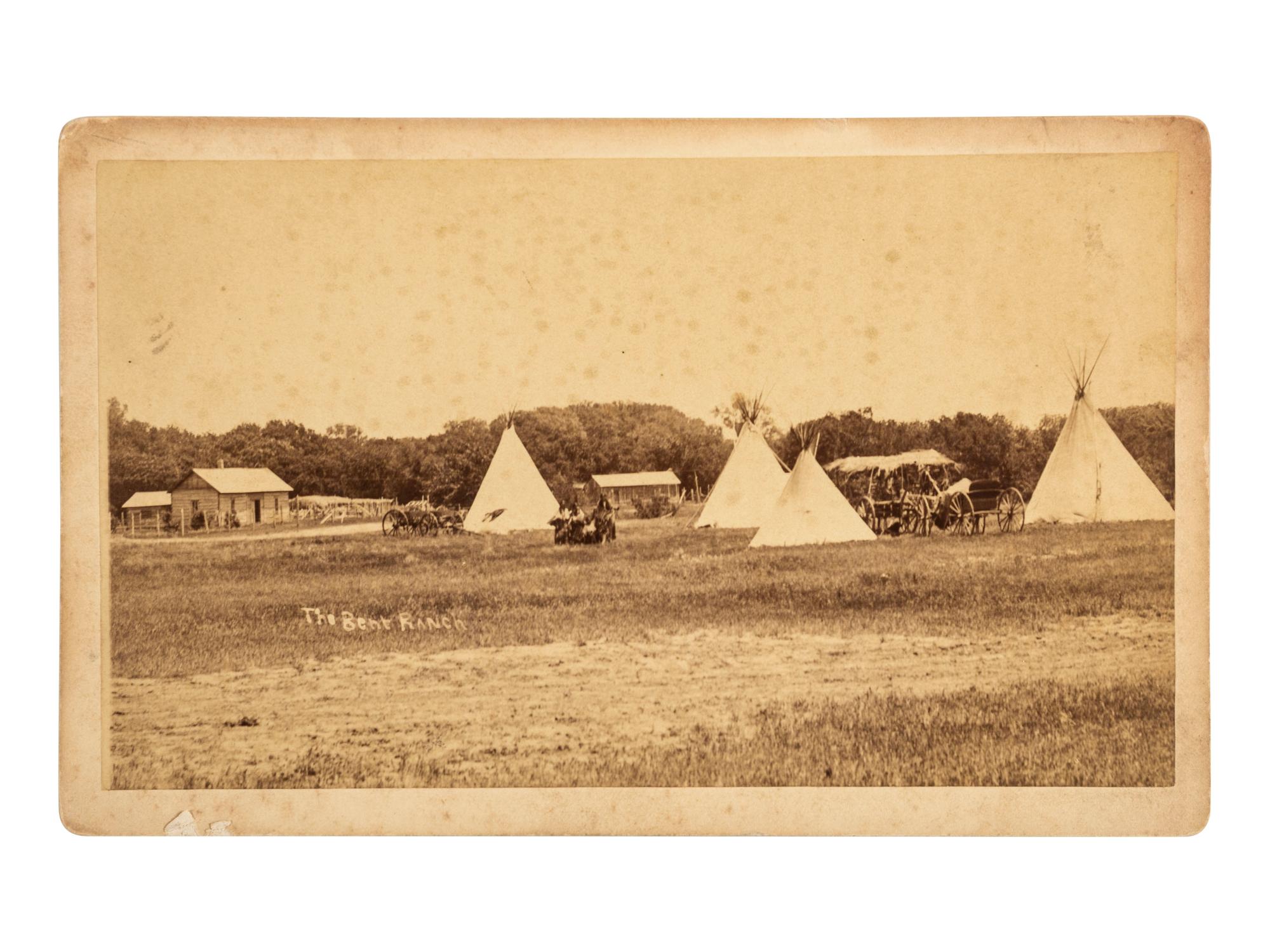 [WESTERN AMERICANA]. Boudoir card featuring tipis and carriages at "The Bent Ranch."