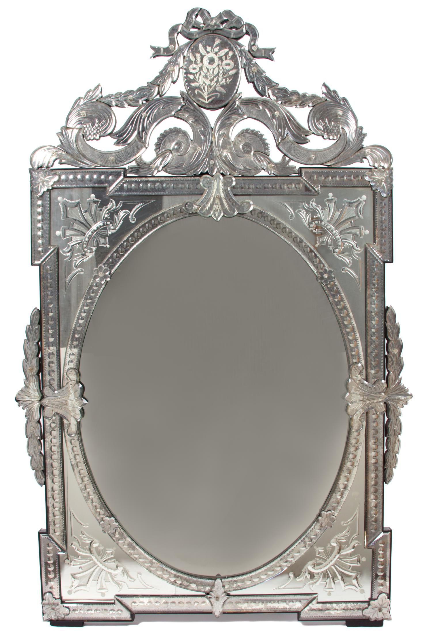 A Venetian Glass Framed Mirror Height 57 x width 37 inches. — 20TH CENTURY