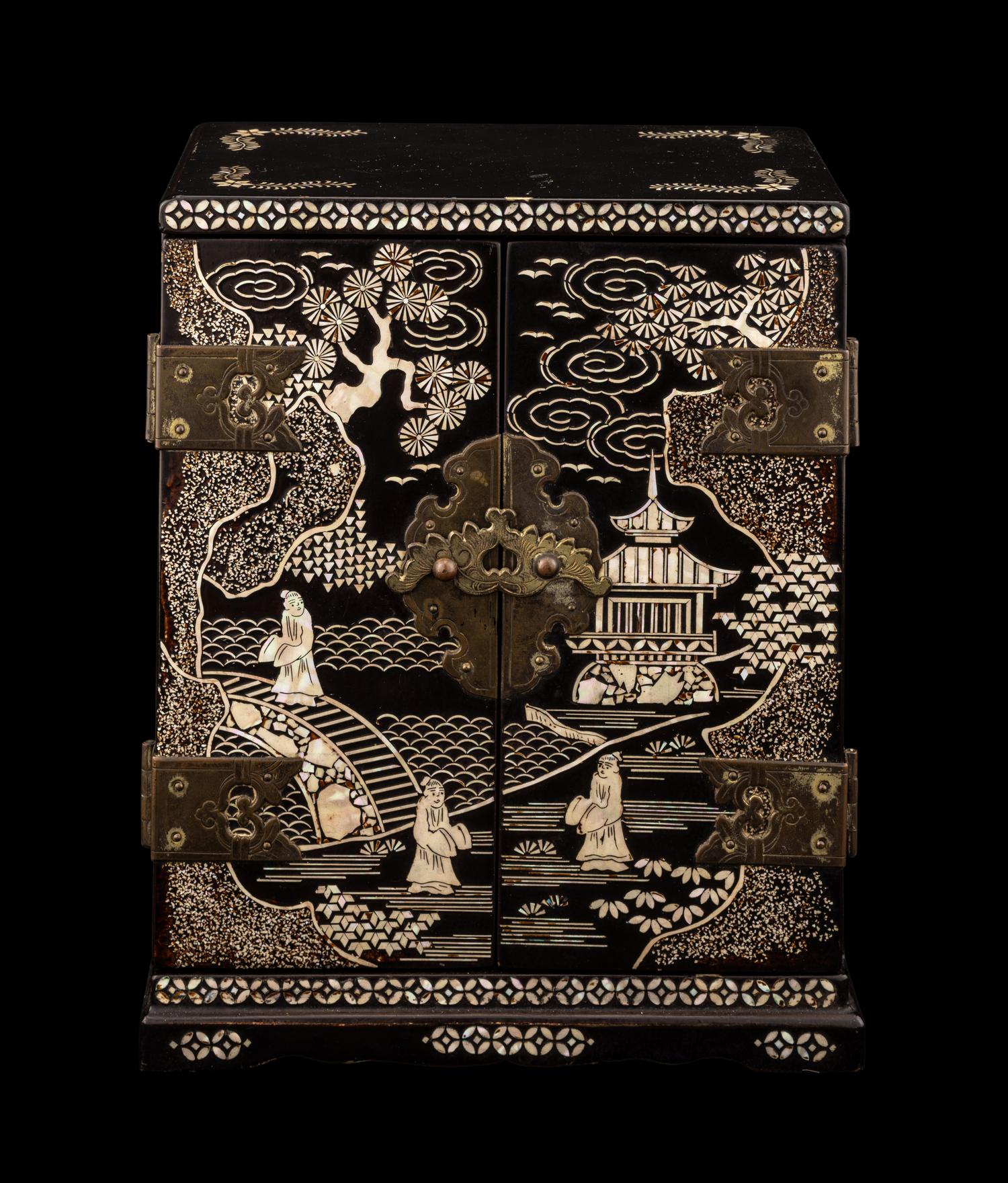 Two Inlaid Black Lacquer Table Chests