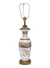 A French Painted Opaline Glass Vase Mounted as a Lamp