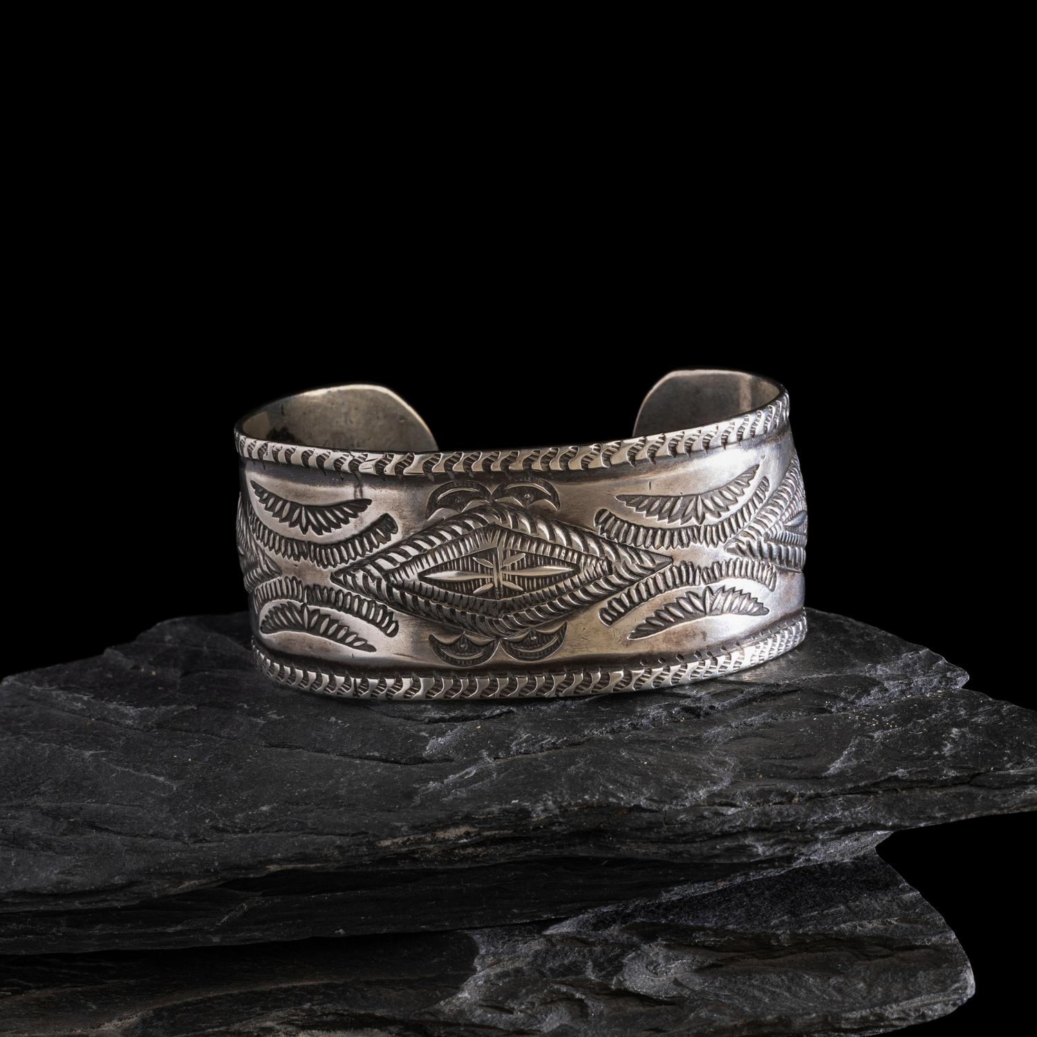 Early Navajo Heavily Stamped Ingot Cuff Bracelet
