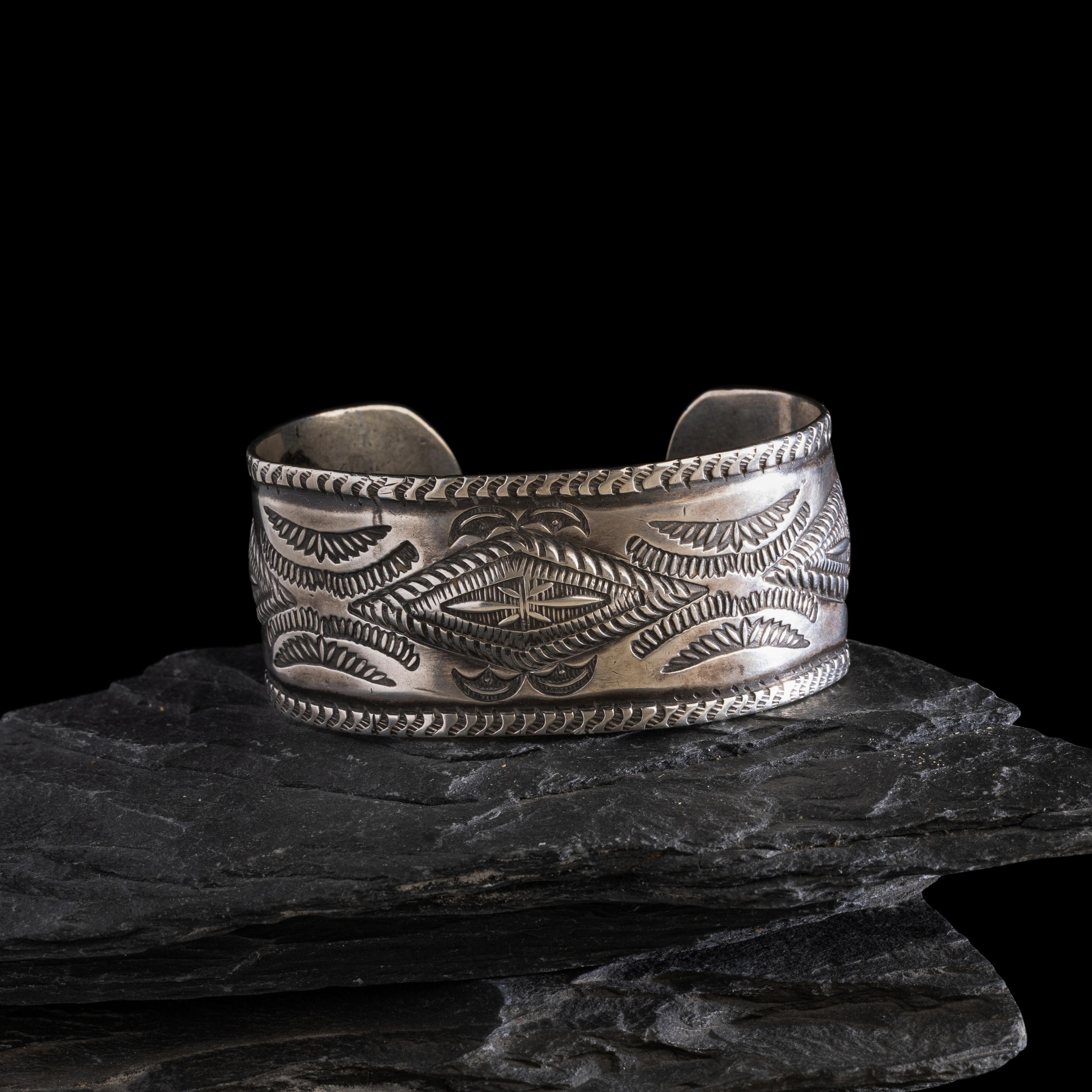 Early Navajo Heavily Stamped Ingot Cuff Bracelet
