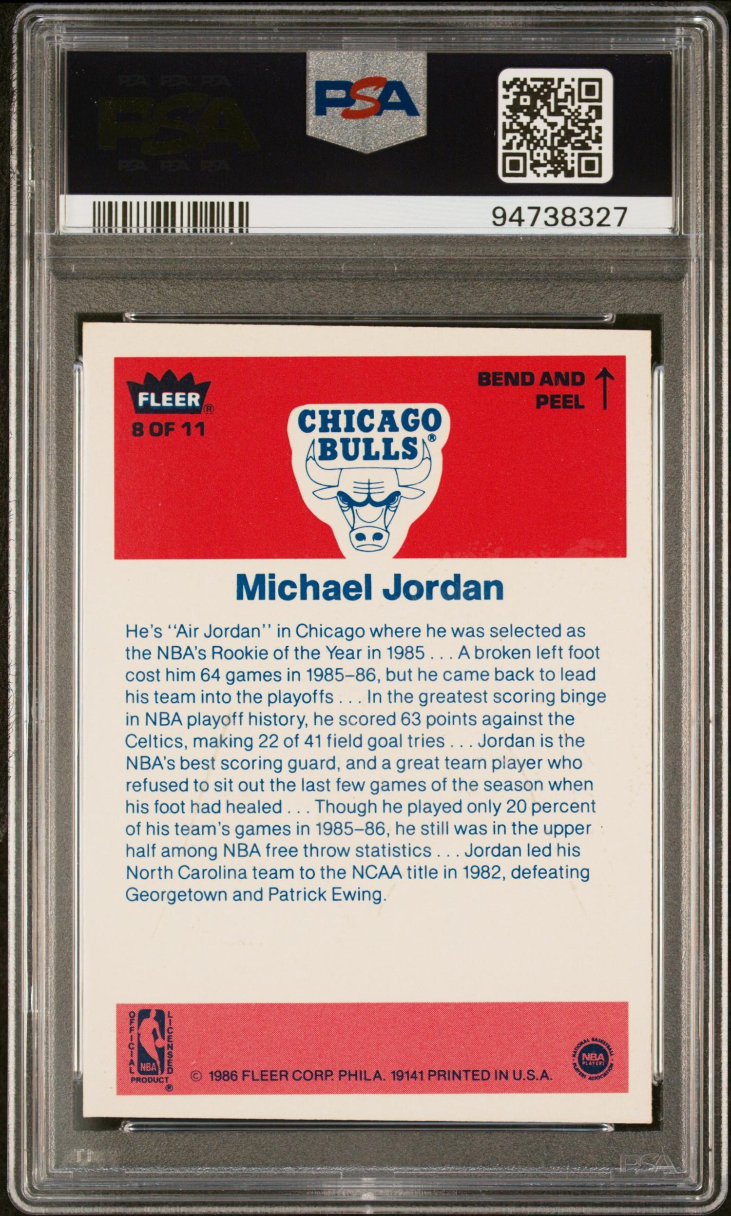 A 1986 Fleer Michael Jordan Rookie Basketball Sticker No. 8 (PSA 5 EX)