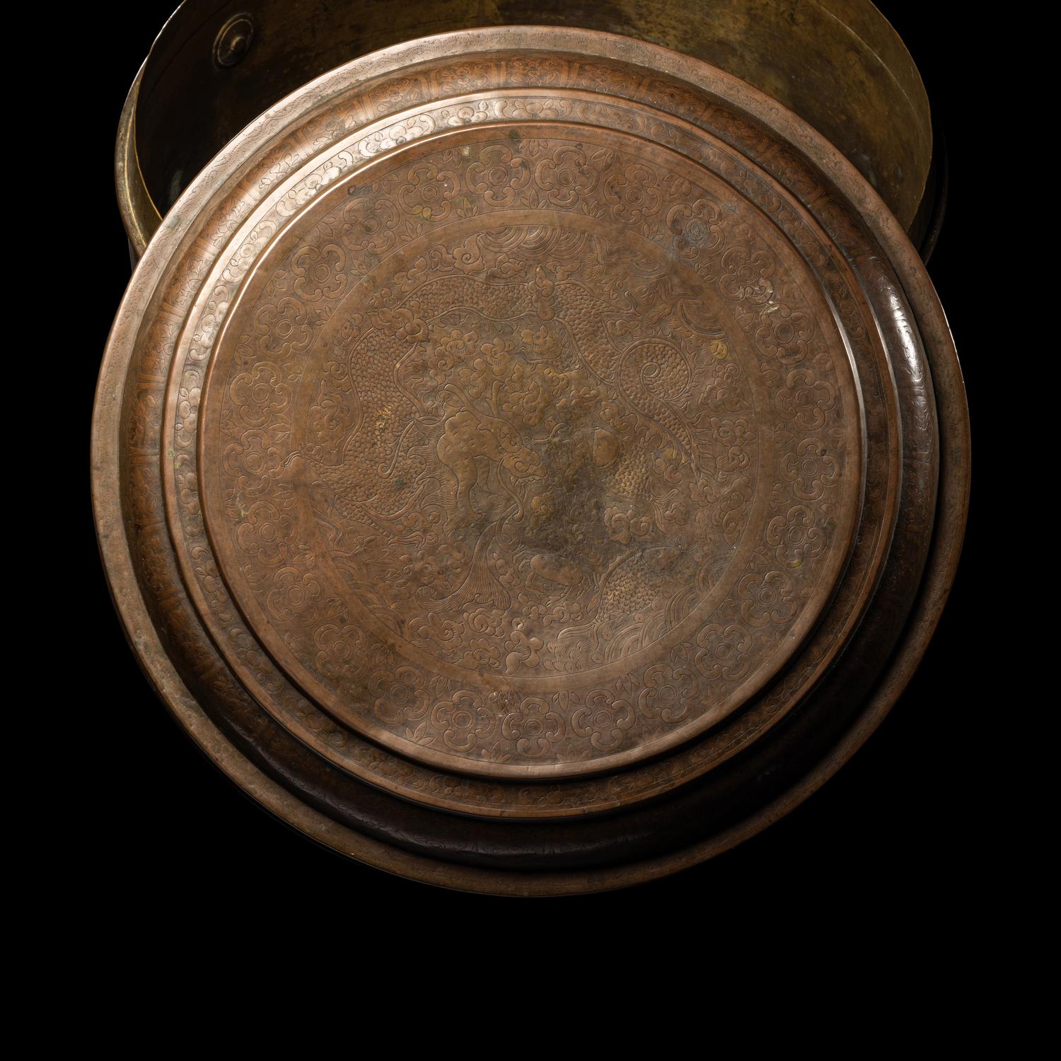 A Large Chinese Chased Brass Covered Box