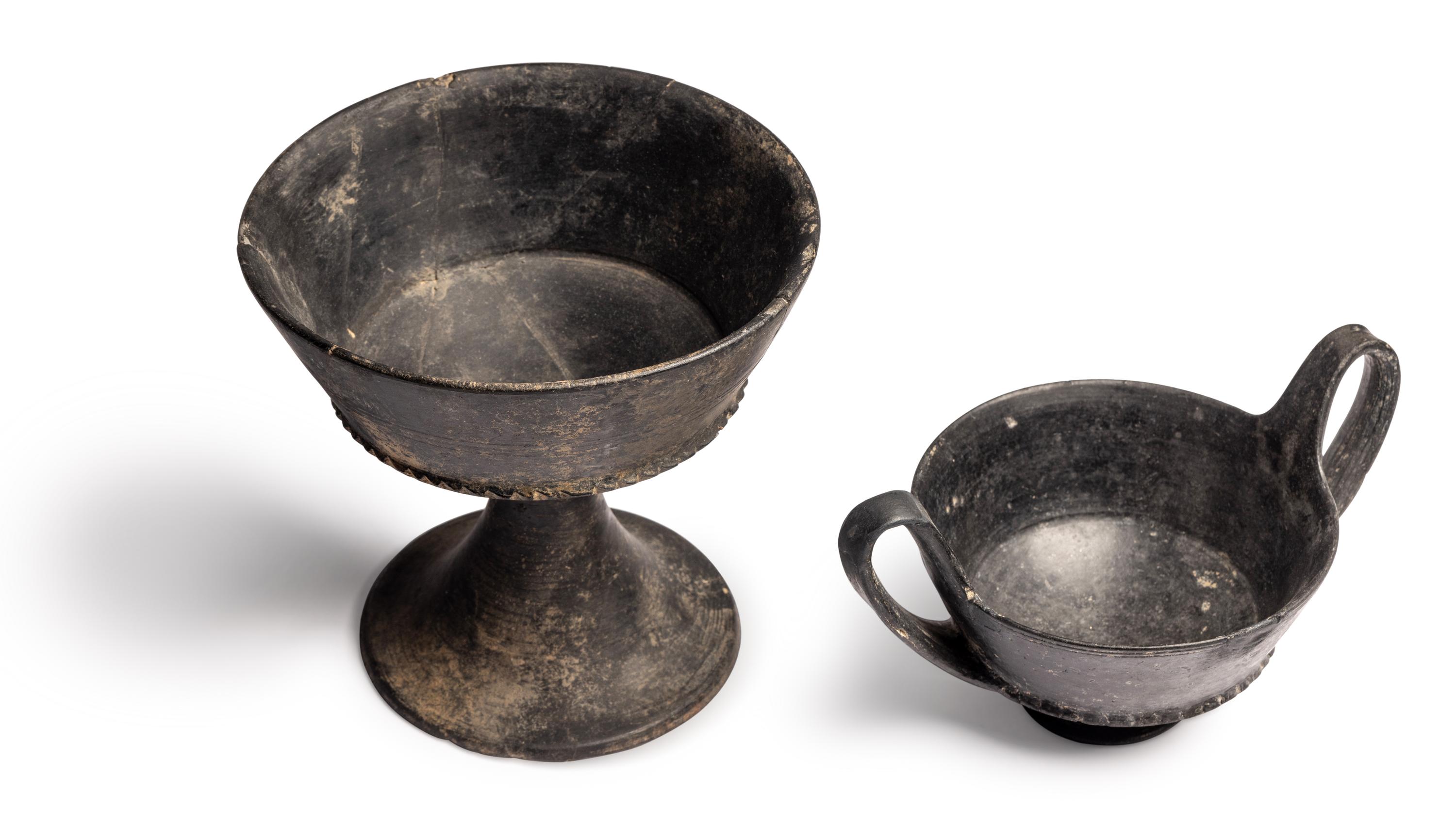 An Etruscan Bucchero Kantharos and Chalice