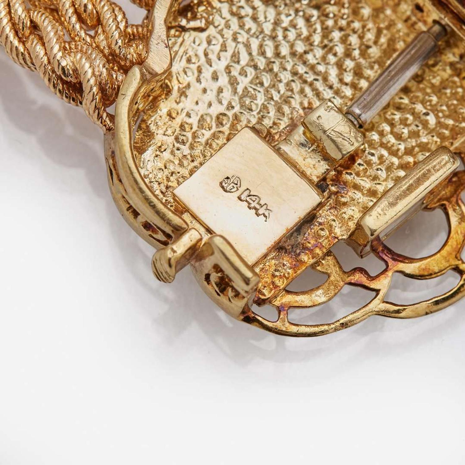 A 14K Yellow Gold, Diamond, Pearl, and Enamel Bracelet