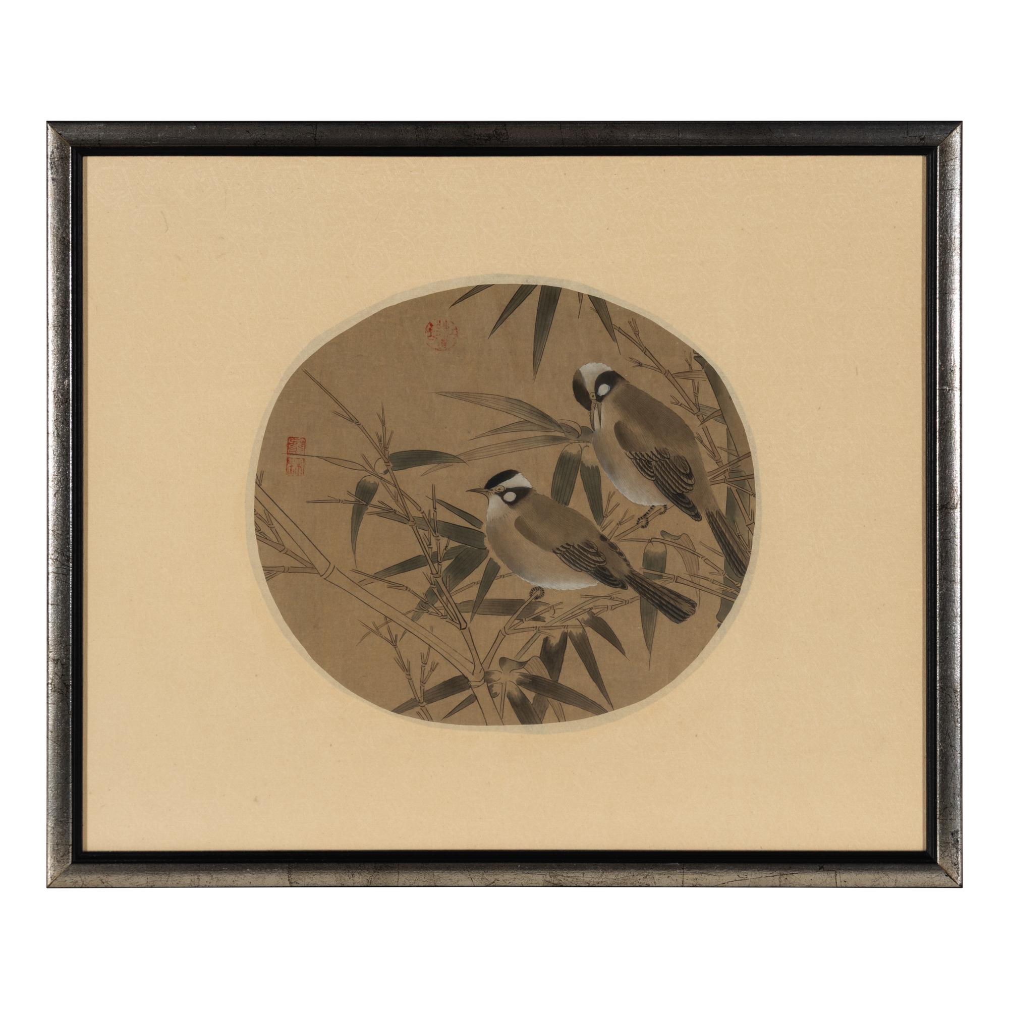 A Group of Chinese Ink on Silk Paintings and Books, 20th Century — 近代 絹本水墨花鳥鏡框兩幅及冊頁書兩種