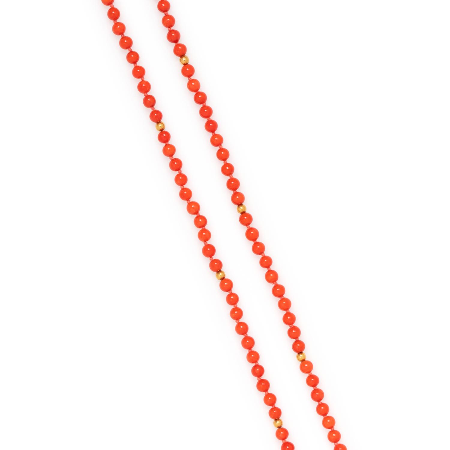 YELLOW GOLD AND CORAL BEAD NECKLACE